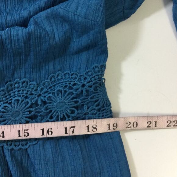 BLOOMCHIC 14-16 1X plus Blue Scalloped Lace Surplice Ruffled Midi Dress NWT b77 - Picture 5 of 9